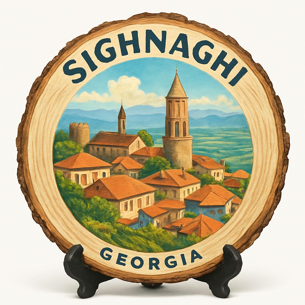 Sighnaghi Georgia Souvenir Gift – Wood Slice Plaque for Wall or Table, Georgia (საქართველო) Souvenir Gift for Tourists, Enchanting Hilltop Village Decorative Gift