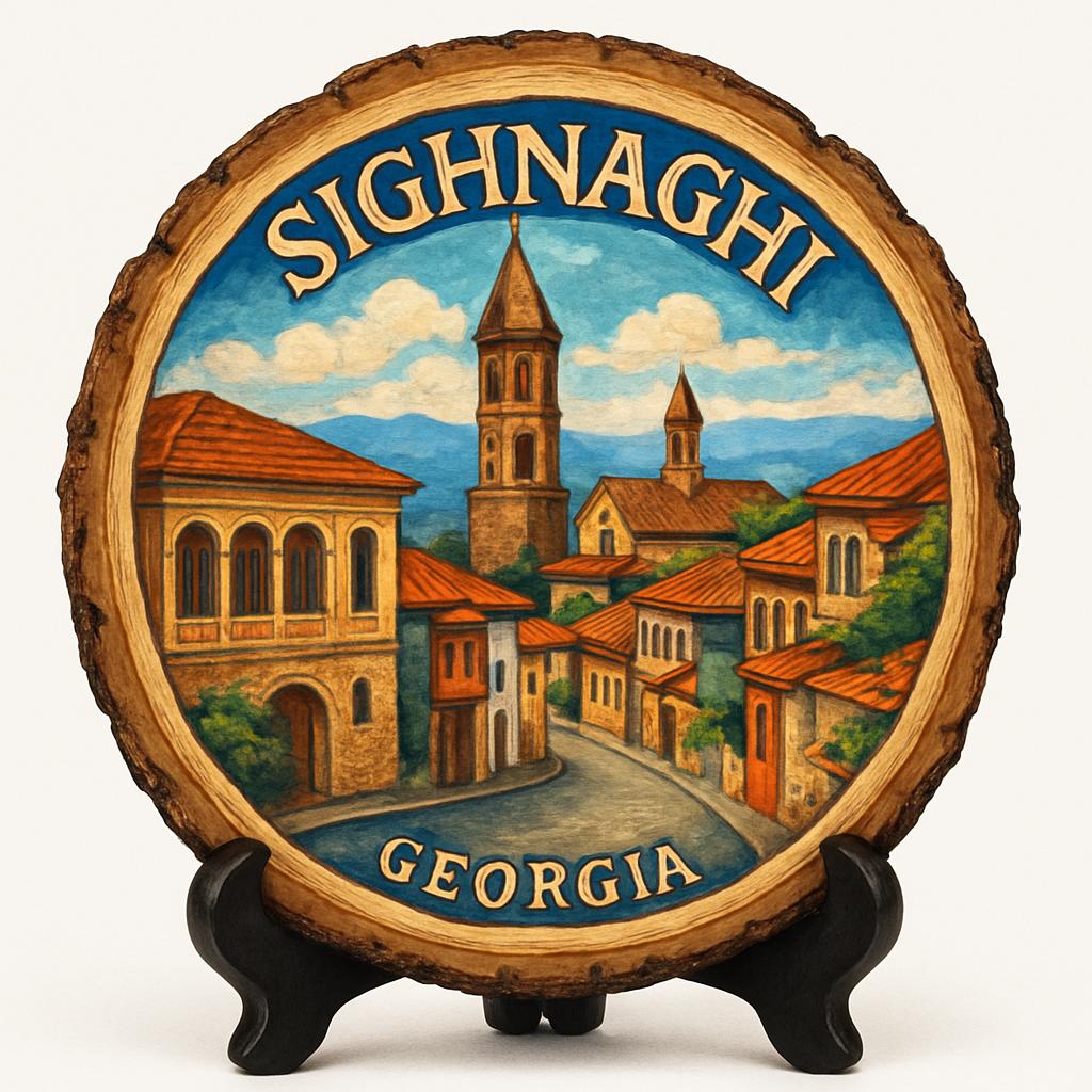 Sighnaghi Souvenir Gift – Wood Slice Plaque for Wall or Table, Georgia (საქართველო) Souvenir Gift for Tourists, Charming Hilltop Escape Decorative Gift