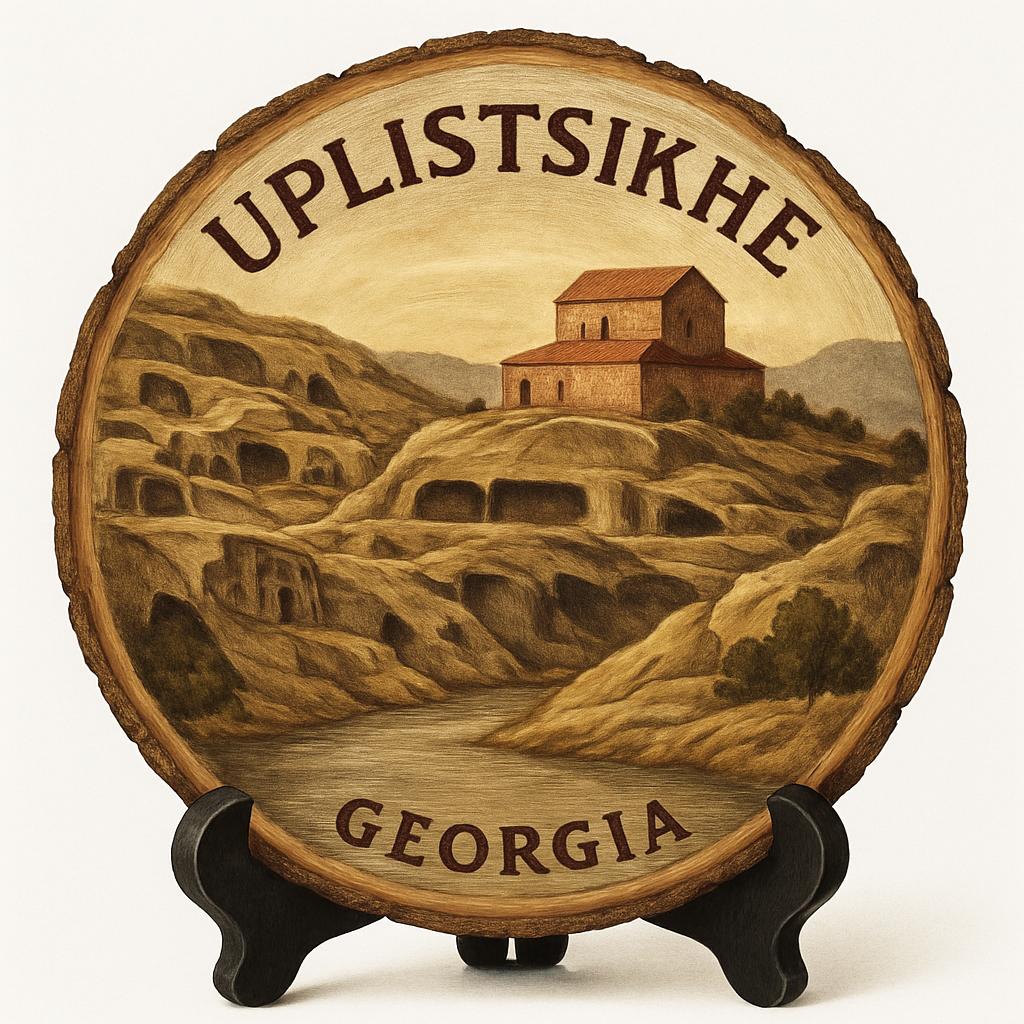 Uplistsikhe Georgia Souvenir Gift – Wood Slice Plaque for Wall or Table, Georgia (საქართველო) Souvenir Gift for Tourists, Ancient Cave City Decorative Gift