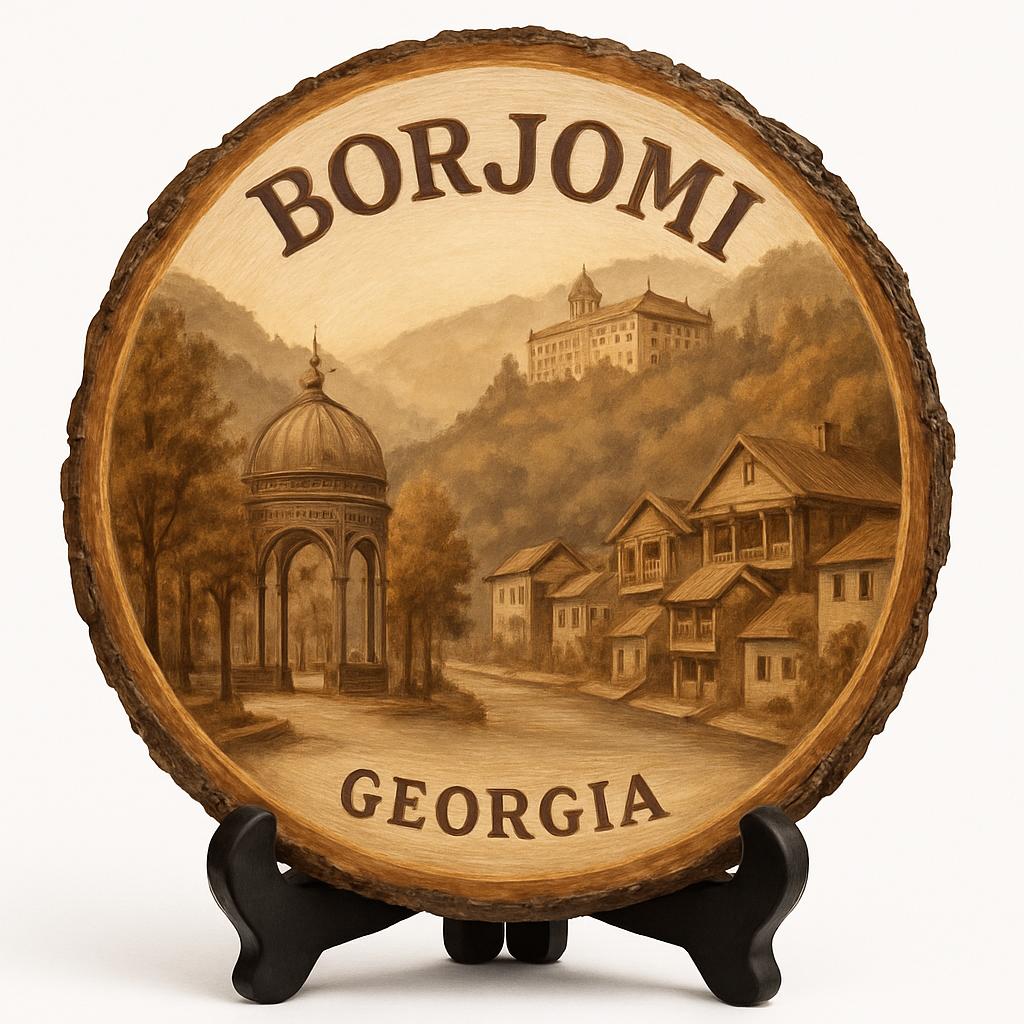 Georgia-Borjomi Souvenir Gift – Wood Slice Plaque for Wall or Table, Georgia (საქართველო) Souvenir Gift for Tourists, Natural Mineral Springs Decorative Gift