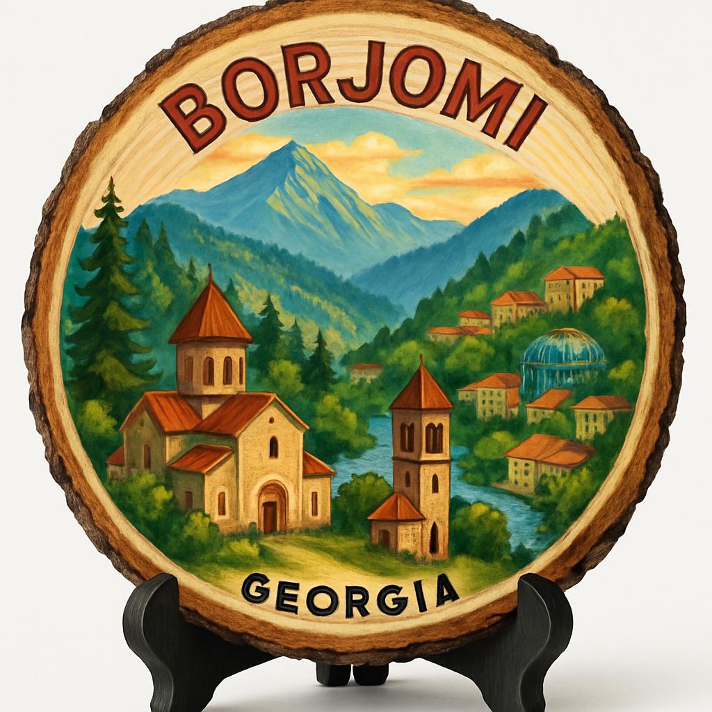Georgia-Borjomi Souvenir Gift – Wood Slice Plaque for Wall or Table, Georgia (საქართველო) Souvenir Gift for Tourists, Refreshing Spa Experience Decorative Gift