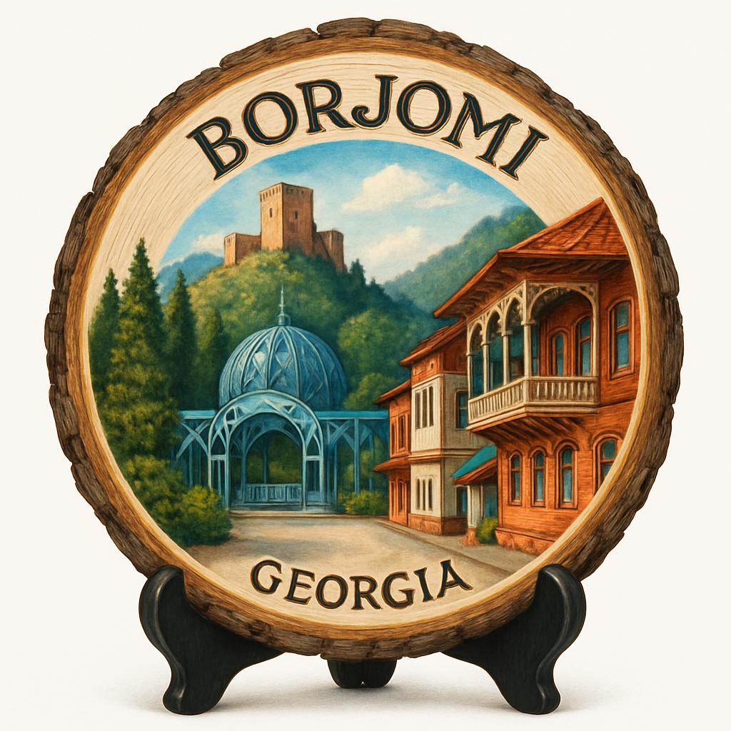 Georgia-Borjomi Souvenir Gift – Wood Slice Plaque for Wall or Table, Georgia (საქართველო) Souvenir Gift for Tourists, Refreshing Nature Escape Decorative Gift