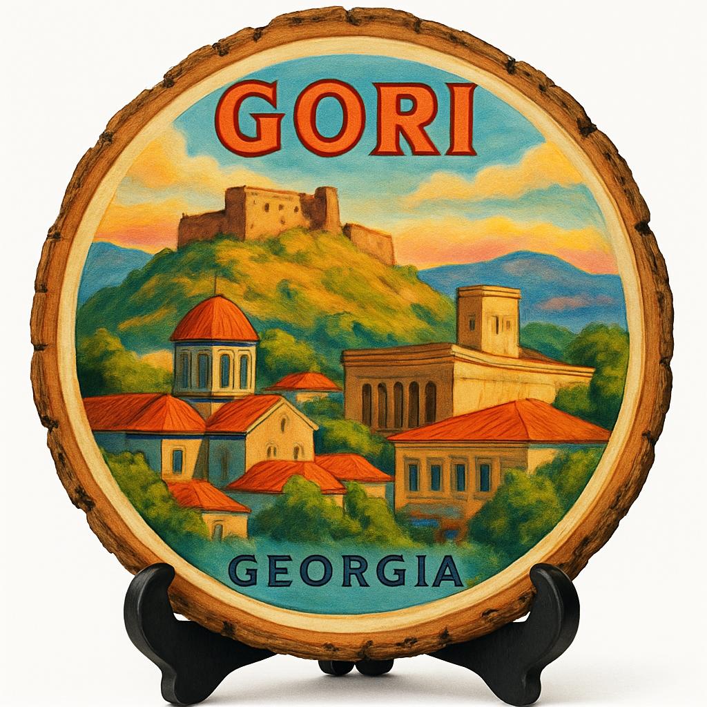 Gori Souvenir Gift – Wood Slice Plaque for Wall or Table, Georgia (საქართველო) Souvenir Gift for Tourists, Historic Cultural Significance Decorative Gift