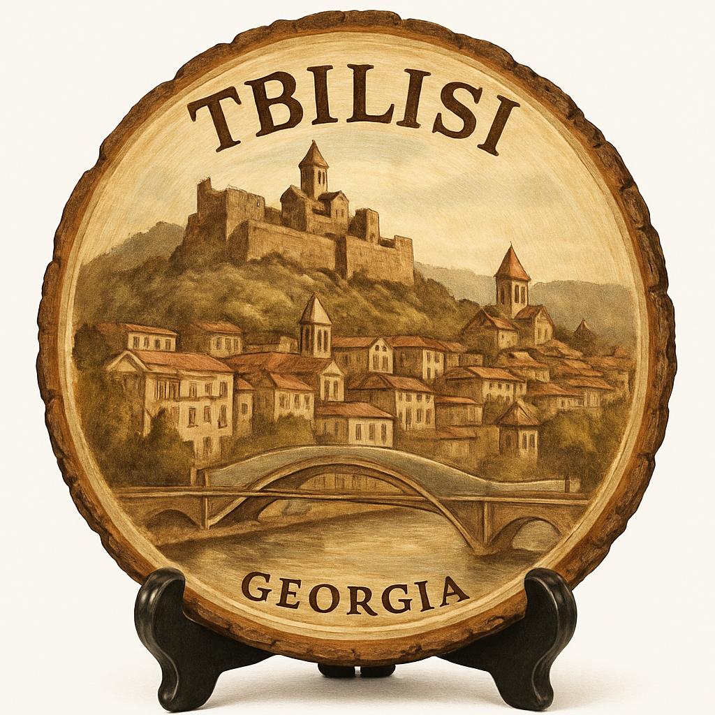 Tbilisi Georgia Souvenir Gift – Wood Slice Plaque for Wall or Table, Georgia (საქართველო) Souvenir Gift for Tourists, Historic Cityscape Decorative Gift