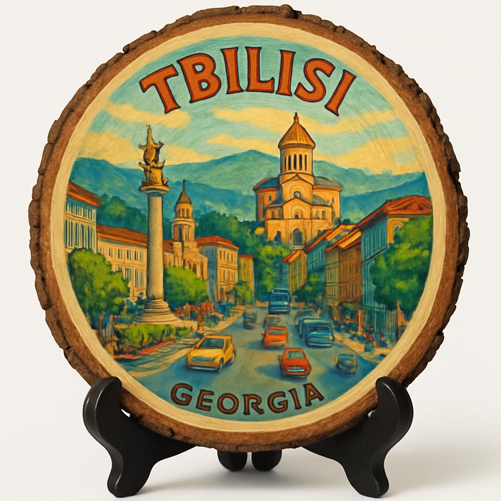 Tbilisi Souvenir Gift – Wood Slice Plaque for Wall or Table, Georgia (საქართველო) Souvenir Gift for Tourists, Cultural Heritage Experience Decorative Gift