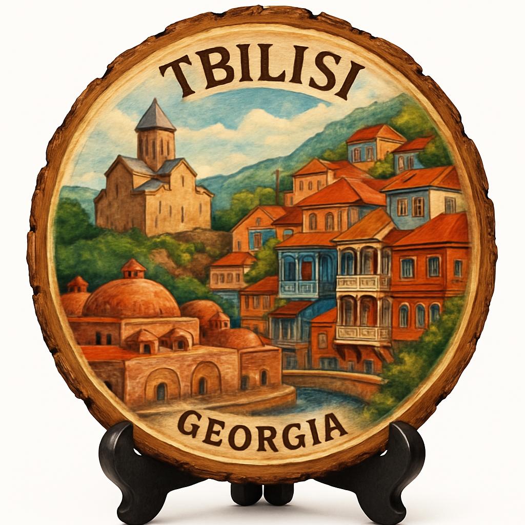 Tbilisi Georgia Souvenir Gift – Wood Slice Plaque for Wall or Table, Georgia (საქართველო) Souvenir Gift for Tourists, Historic Architecture Experience Decorative Gift