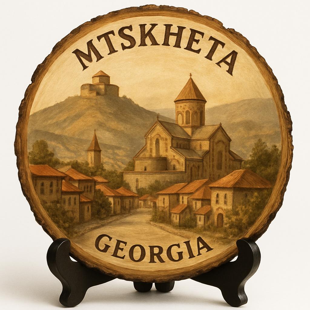 Mtskheta Souvenir Gift – Wood Slice Plaque for Wall or Table, Georgia (საქართველო) Souvenir Gift for Tourists, Ancient Cultural Heritage Decorative Gift
