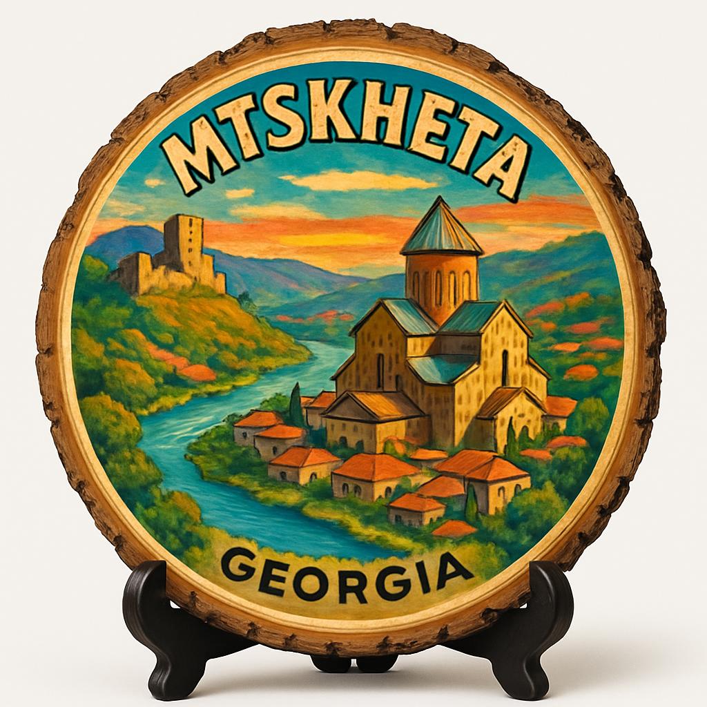 Mtskheta Georgia Souvenir Gift – Wood Slice Plaque for Wall or Table, Georgia (საქართველო) Souvenir Gift for Tourists, Historic Monastic Heritage Decorative Gift