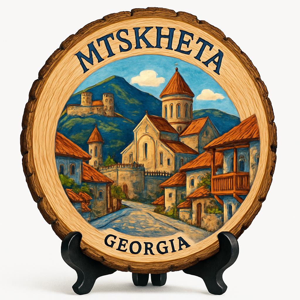Mtskheta Georgia Souvenir Gift – Wood Slice Plaque for Wall or Table, Georgia (საქართველო) Souvenir Gift for Tourists, Ancient City Charm Decorative Gift