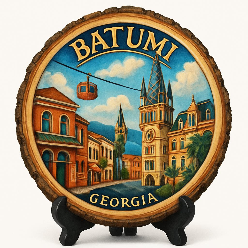 Batumi Georgia Souvenir Gift – Wood Slice Plaque for Wall or Table, Georgia (საქართველო) Souvenir Gift for Tourists, Coastal Adventure Decorative Gift