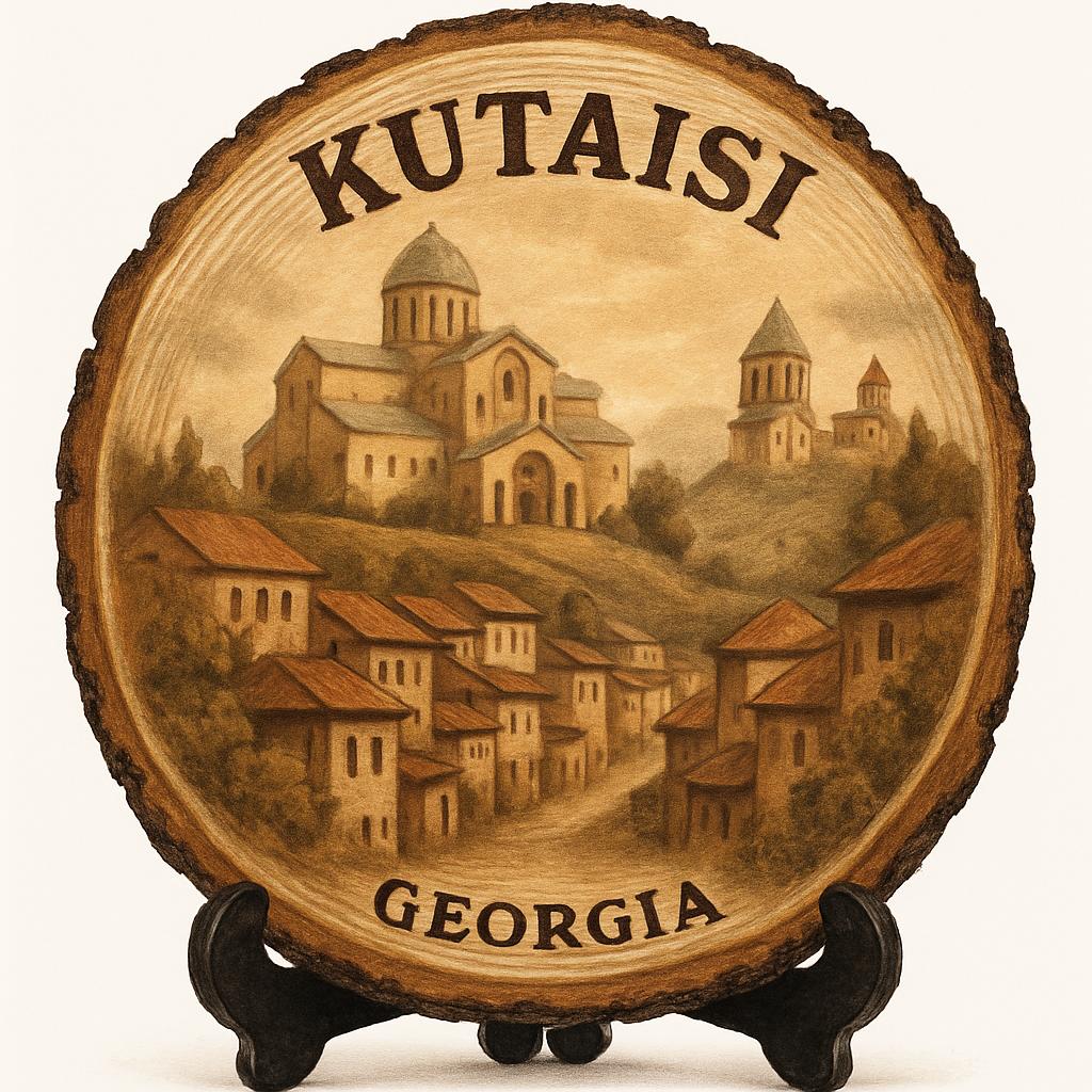 Kutaisi Georgia Souvenir Gift – Wood Slice Plaque for Wall or Table, Georgia (საქართველო) Souvenir Gift for Tourists, Historic City Charm Decorative Gift