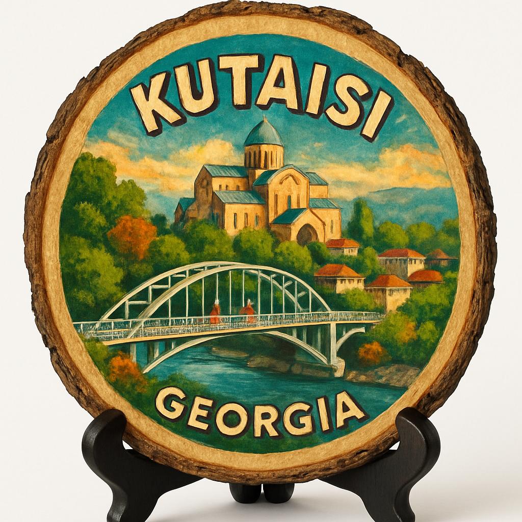 Kutaisi Georgia Souvenir Gift – Wood Slice Plaque for Wall or Table, Georgia (საქართველო) Souvenir Gift for Tourists, Historic Architecture Decorative Gift