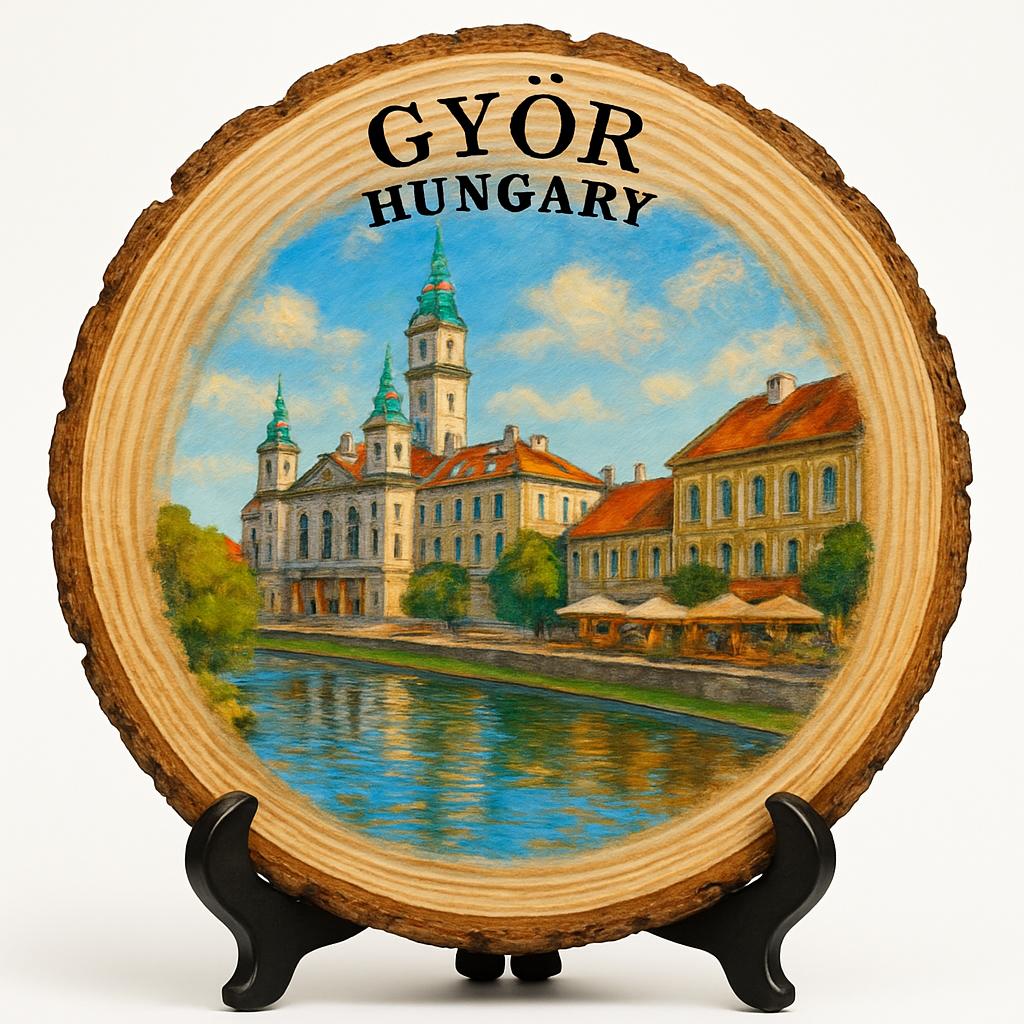 Győr Souvenir Gift – Wood Slice Plaque for Wall or Table, Hungary (Magyarország) Souvenir Gift for Tourists, Plate Collectors & Travel Lovers, Historic Charm Decorative Gift