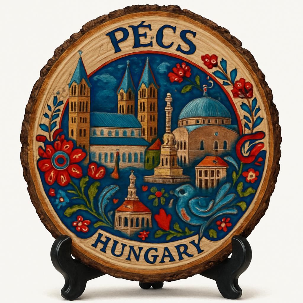 Pécs Souvenir Gift – Wood Slice Plaque for Wall or Table, Hungary (Magyarország) Souvenir Gift for Tourists, Plate Collectors & Travel Lovers, Roman Heritage Decorative Gift
