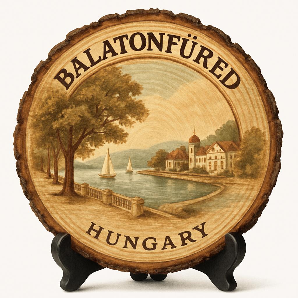 Balatonfüred Souvenir Gift – Wood Slice Plaque for Wall or Table, Hungary (Magyarország) Souvenir Gift for Tourists, Plate Collectors & Travel Lovers, Lakeside Charm Decorative Gift