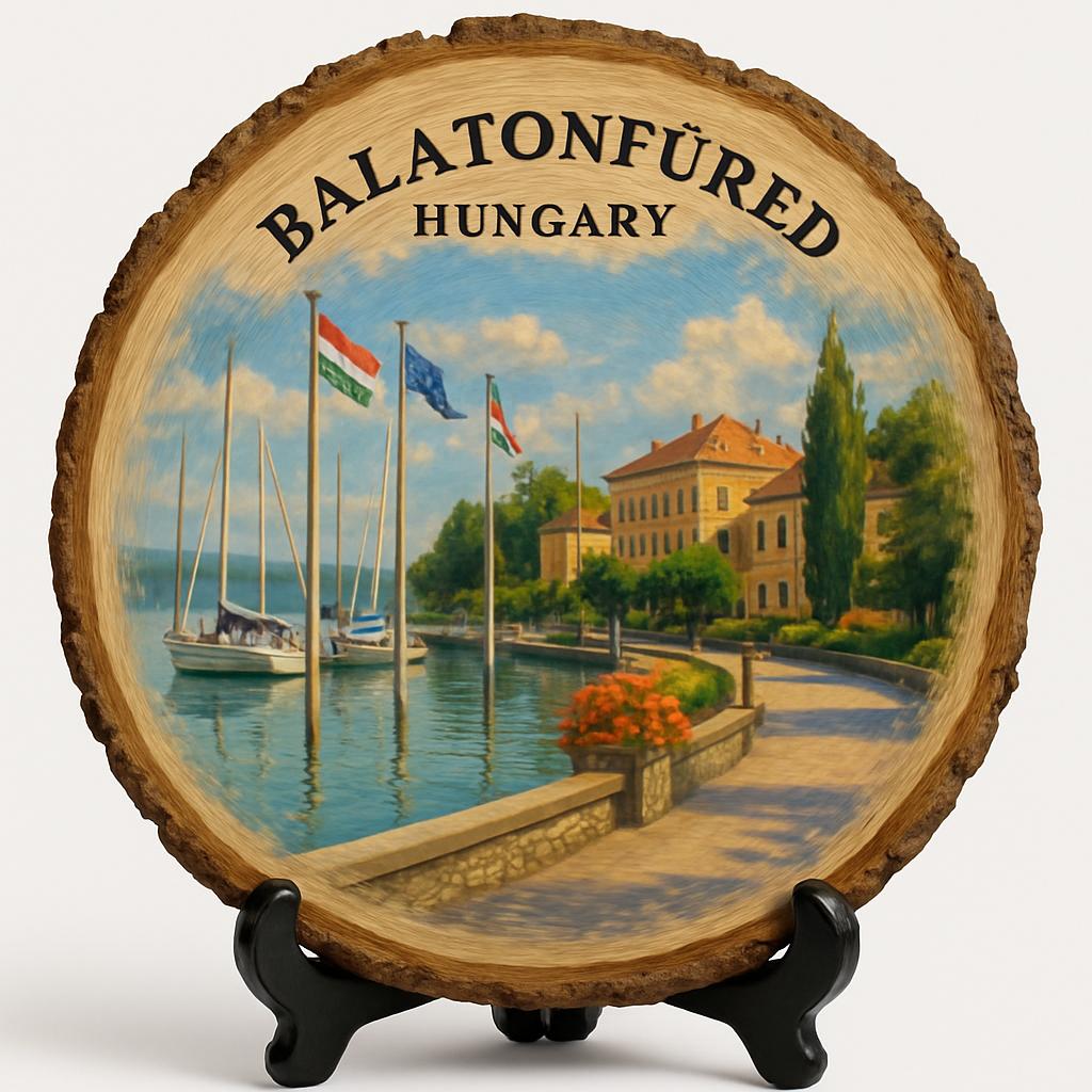 Balatonfüred Souvenir Gift – Wood Slice Plaque for Wall or Table, Hungary (Magyarország) Souvenir Gift for Tourists, Plate Collectors & Travel Lovers, Relaxing Getaway Decorative Gift