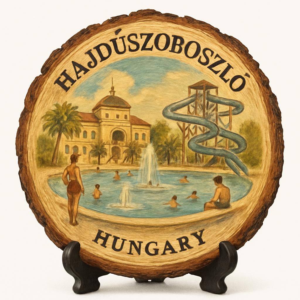 Hajdúszoboszló Souvenir Gift – Wood Slice Plaque for Wall or Table, Hungary (Magyarország) Souvenir Gift for Tourists, Plate Collectors & Travel Lovers, Thermal Spa Decorative Gift