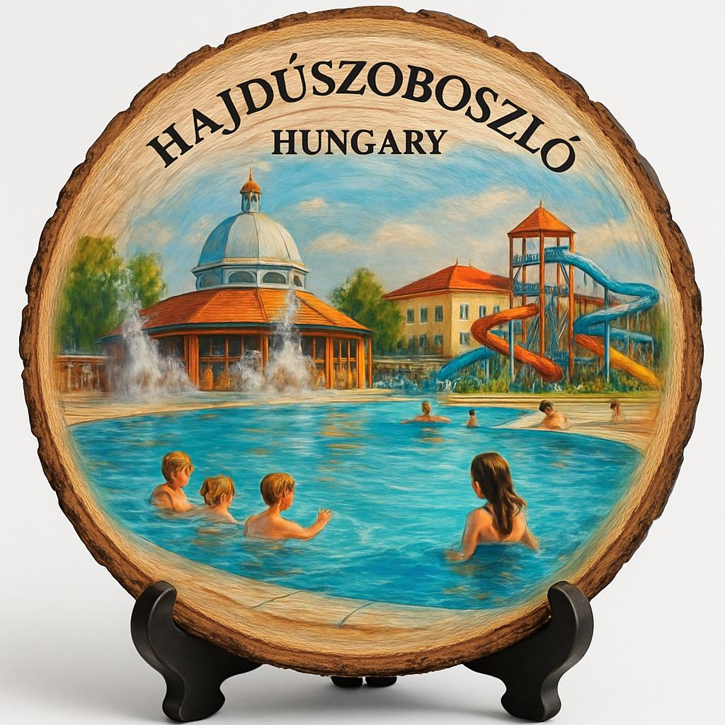 Hajdúszoboszló Souvenir Gift – Wood Slice Plaque for Wall or Table, Hungary (Magyarország) Souvenir Gift for Tourists, Plate Collectors & Travel Lovers, Healing Waters Decorative Gift