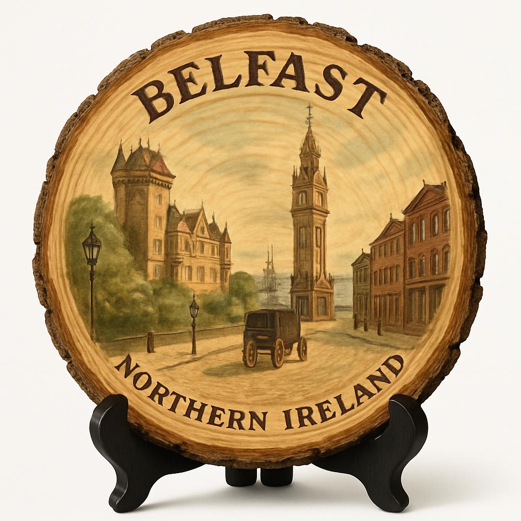 Belfast Souvenir Gift – Wood Slice Plaque for Wall or Table, United Kingdom (United Kingdom) Souvenir Gift for Tourists, Plate Collectors & Travel Lovers, Historic Maritime City Decorative Gift