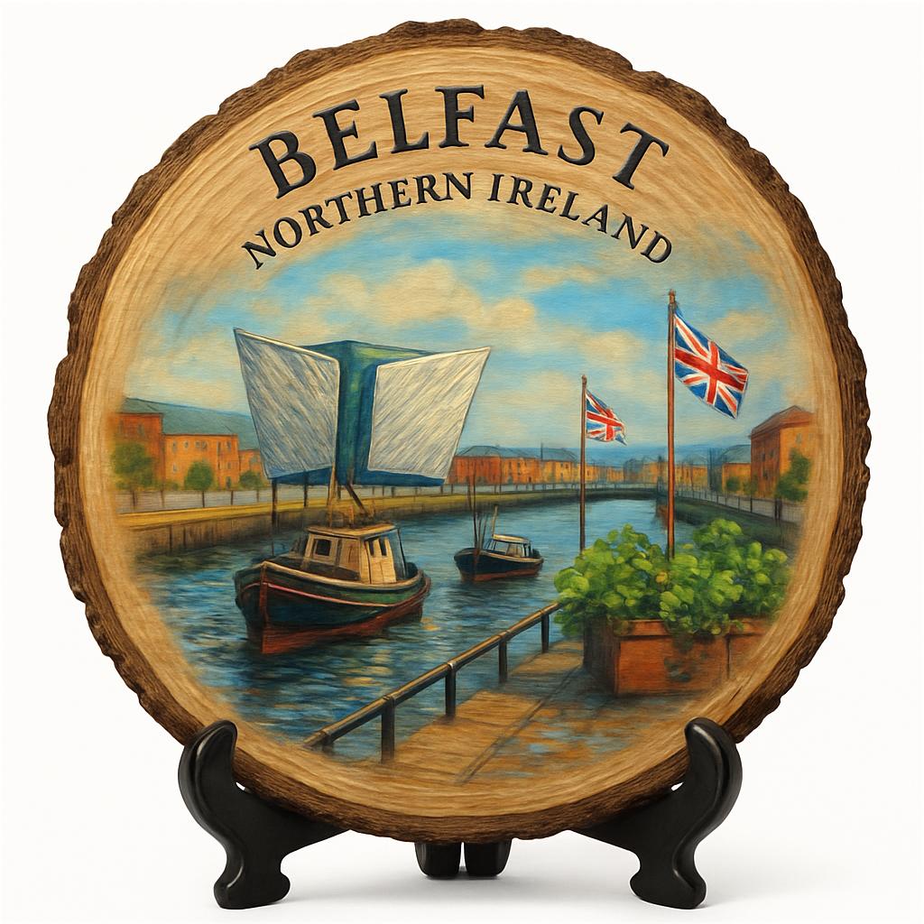 Belfast Souvenir Gift – Wood Slice Plaque for Wall or Table, United Kingdom (United Kingdom) Souvenir Gift for Tourists, Plate Collectors & Travel Lovers, Historic Cityscape Decorative Gift