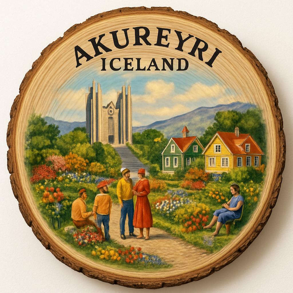 Akureyri Iceland Souvenir Gift – Wood Slice Plaque for Wall or Table, Iceland (Ísland) Souvenir Gift for Tourists, Northern Lights Experience Decorative Gift