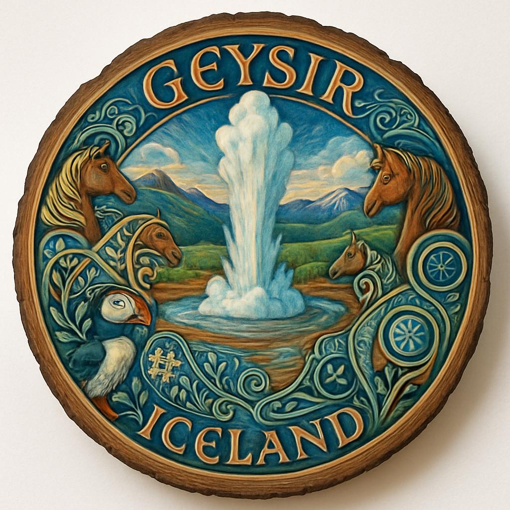 Geysir Iceland Souvenir Gift – Wood Slice Plaque for Wall or Table, Iceland (Ísland) Souvenir Gift for Tourists, Natural Wonders of Geothermal Activity Decorative Gift Geysir Iceland Souvenir Gift – Wood Slice Plaque for Wall or Table, Iceland (Ísland) Souvenir Gift for Tourists, Natural Wonders of Geothermal Activity Decorative Gift