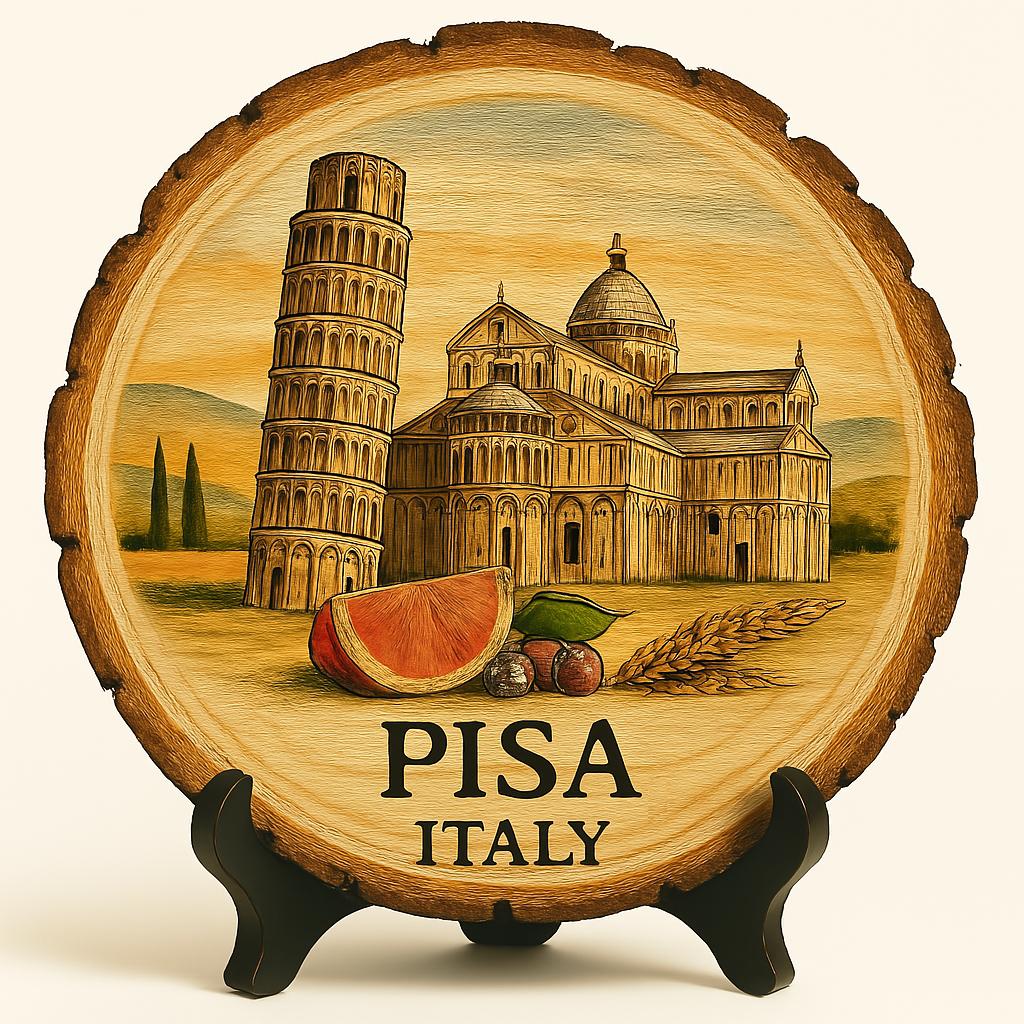 Pisa Italy Souvenir Gift – Wood Slice Plaque for Wall or Table, Vintage Italy Souvenir for Plate Collectors & Travel Lovers, Rustic Decorative Gift