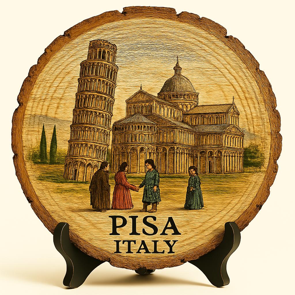 Pisa Italy Souvenir Gift – Wood Slice Plaque for Wall or Table, Vintage Italy Souvenir for Plate Collectors & Travel Lovers, Rustic Decorative Gift