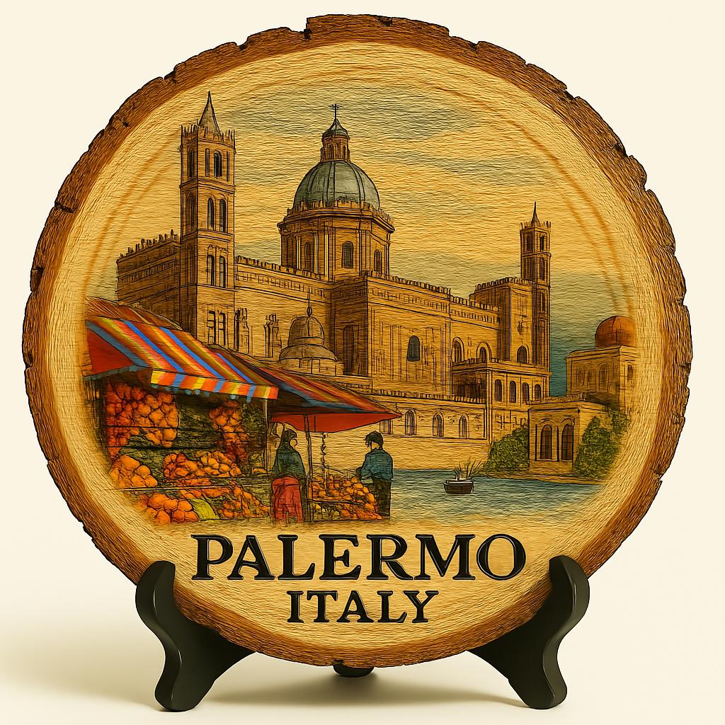 Palermo Italy Souvenir Gift – Wood Slice Plaque for Wall or Table, Vintage Italy Souvenir for Plate Collectors & Travel Lovers, Rustic Decorative Gift