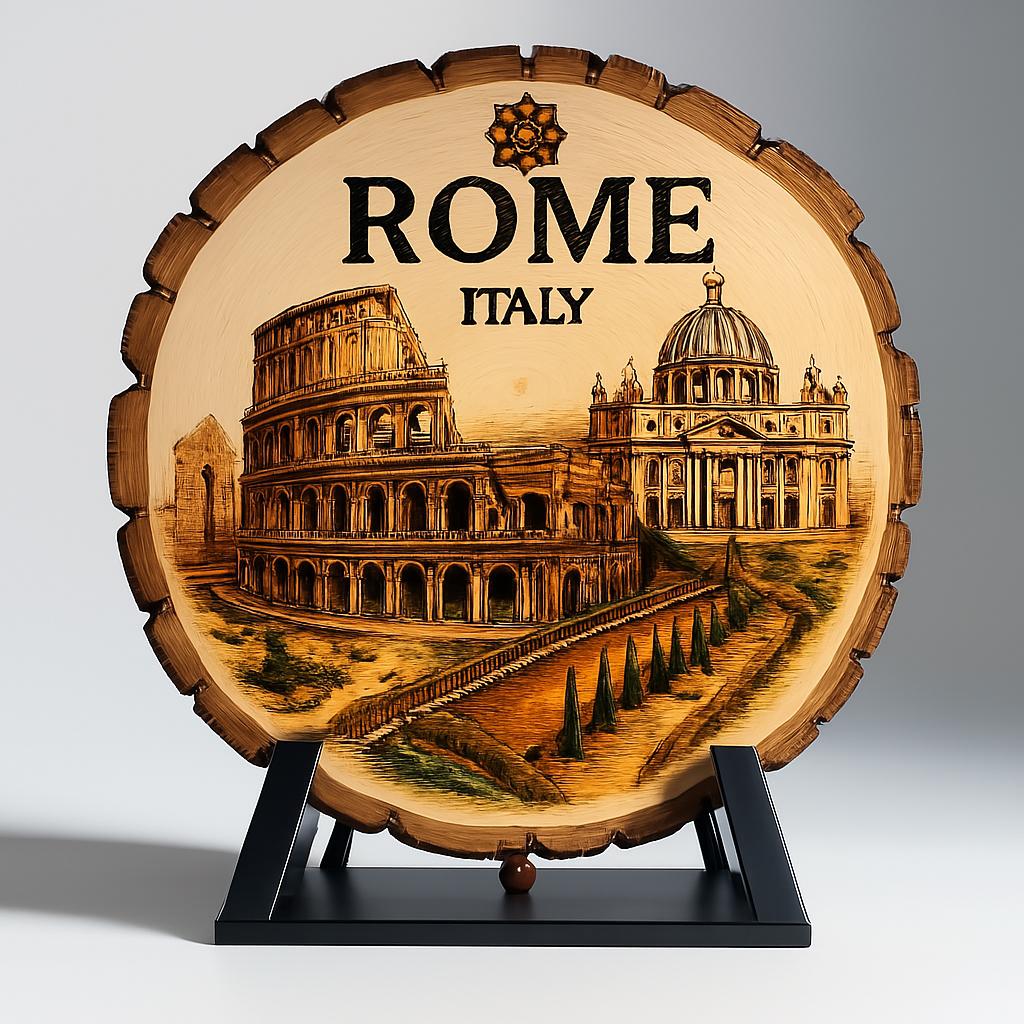 Rome Italy Souvenir Gift – Wood Slice Plaque for Wall or Table, Vintage Italy Souvenir for Plate Collectors & Travel Lovers, Rustic Decorative Gift Rome Italy Souvenir Gift – Wood Slice Plaque for Wall or Table, Vintage Italy Souvenir for Plate Collectors & Travel Lovers, Rustic Decorative Gift