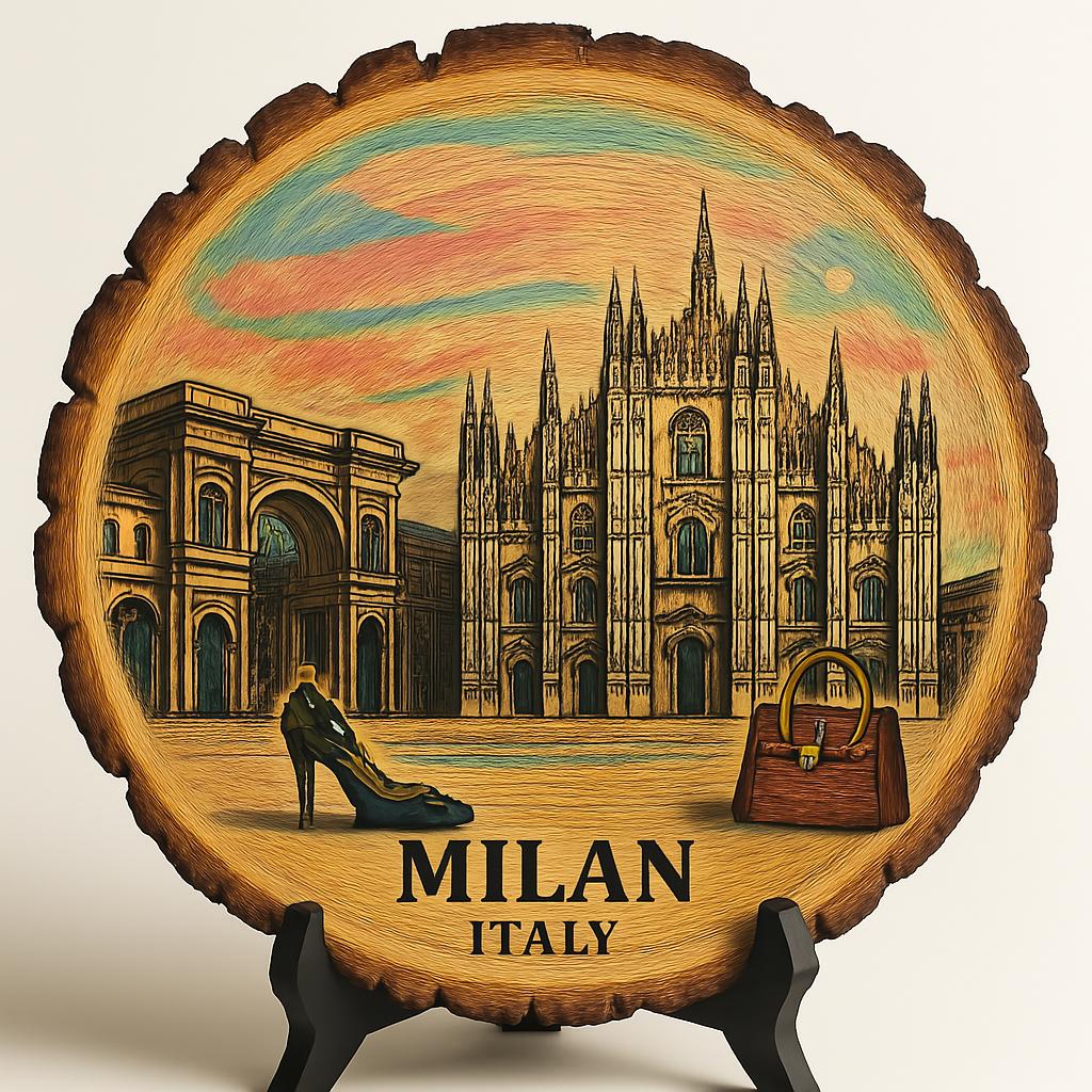 Milan Italy Souvenir Gift – Wood Slice Plaque for Wall or Table, Vintage Italy Souvenir for Plate Collectors & Travel Lovers, Rustic Decorative Gift