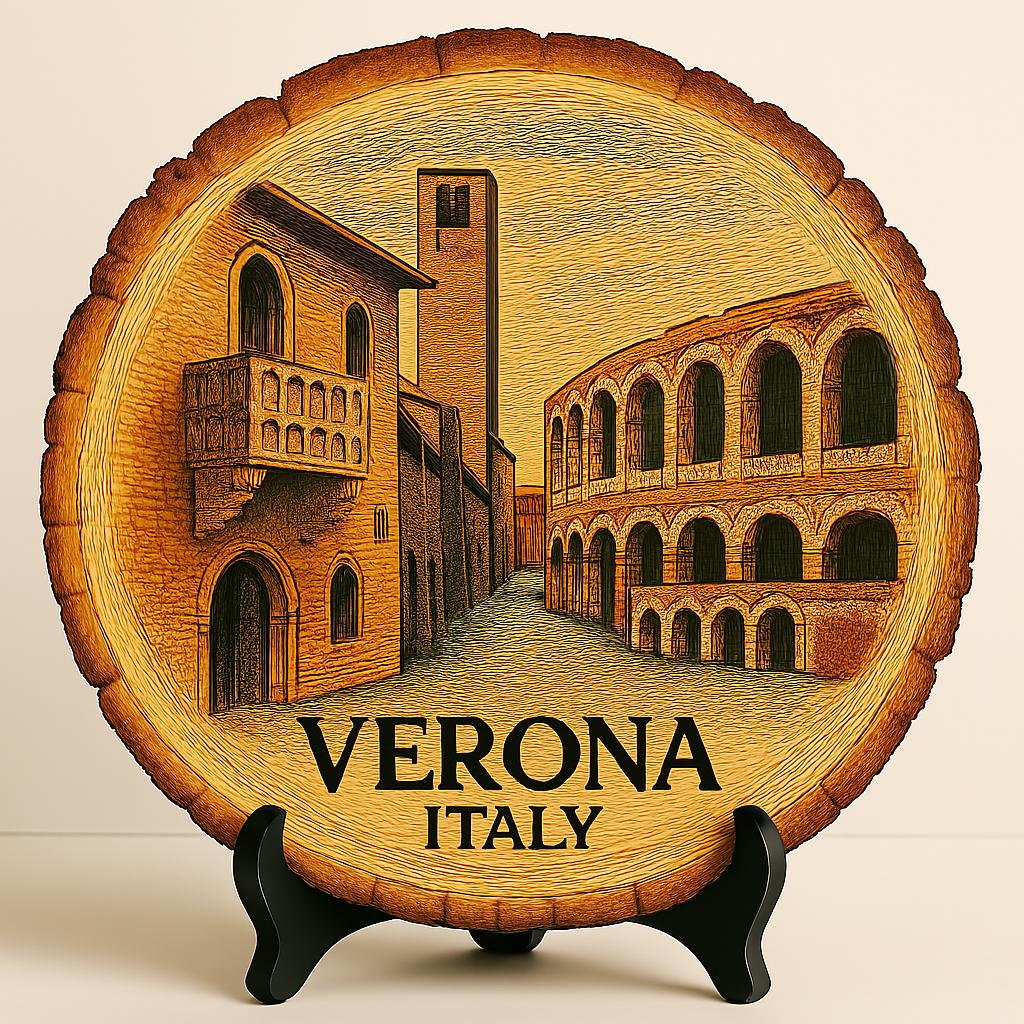 Verona Italy Souvenir Gift – Wood Slice Plaque for Wall or Table, Vintage Italy Souvenir for Plate Collectors & Travel Lovers, Rustic Decorative Gift