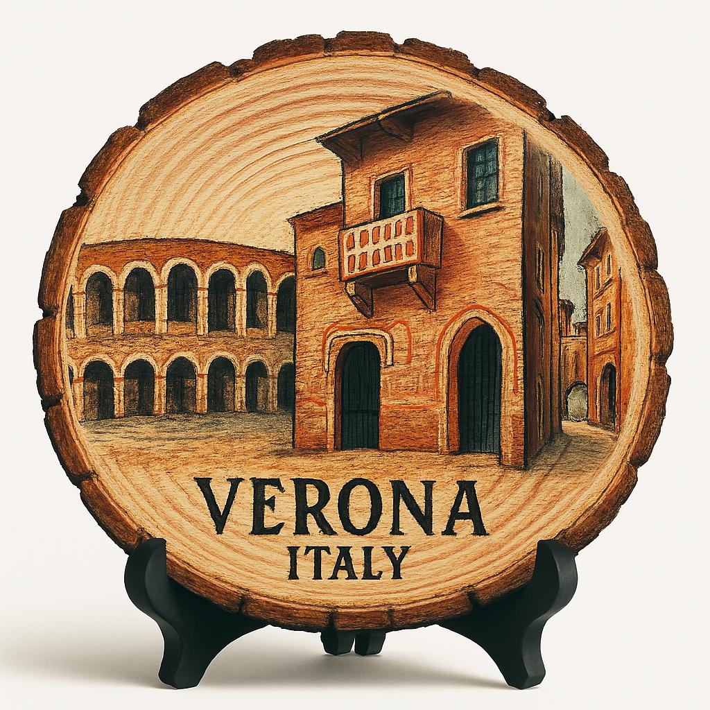 Verona Italy Souvenir Gift – Wood Slice Plaque for Wall or Table, Vintage Italy Souvenir for Plate Collectors & Travel Lovers, Rustic Decorative Gift