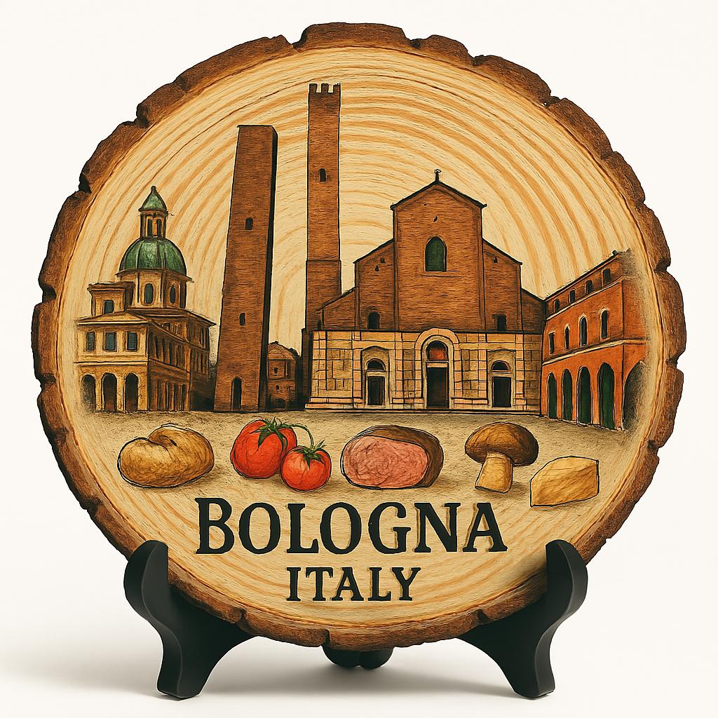 Bologna Italy Souvenir Gift – Wood Slice Plaque for Wall or Table, Vintage Italy Souvenir for Plate Collectors & Travel Lovers, Rustic Decorative Gift