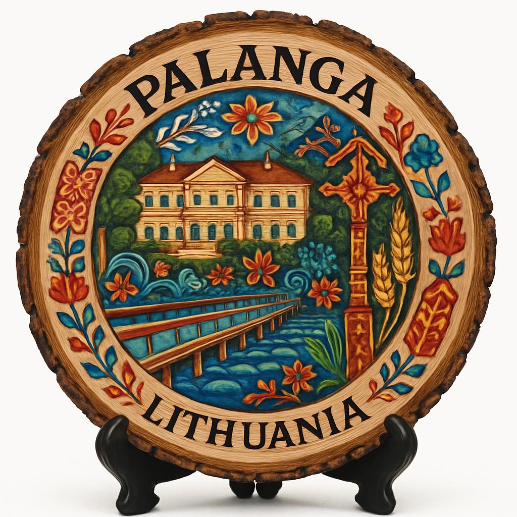 Palanga Souvenir Gift – Wood Slice Plaque for Wall or Table, Lithuania Souvenir for Tourists, Plate Collectors & Travel Lovers, Palanga Pier Decorative Gift