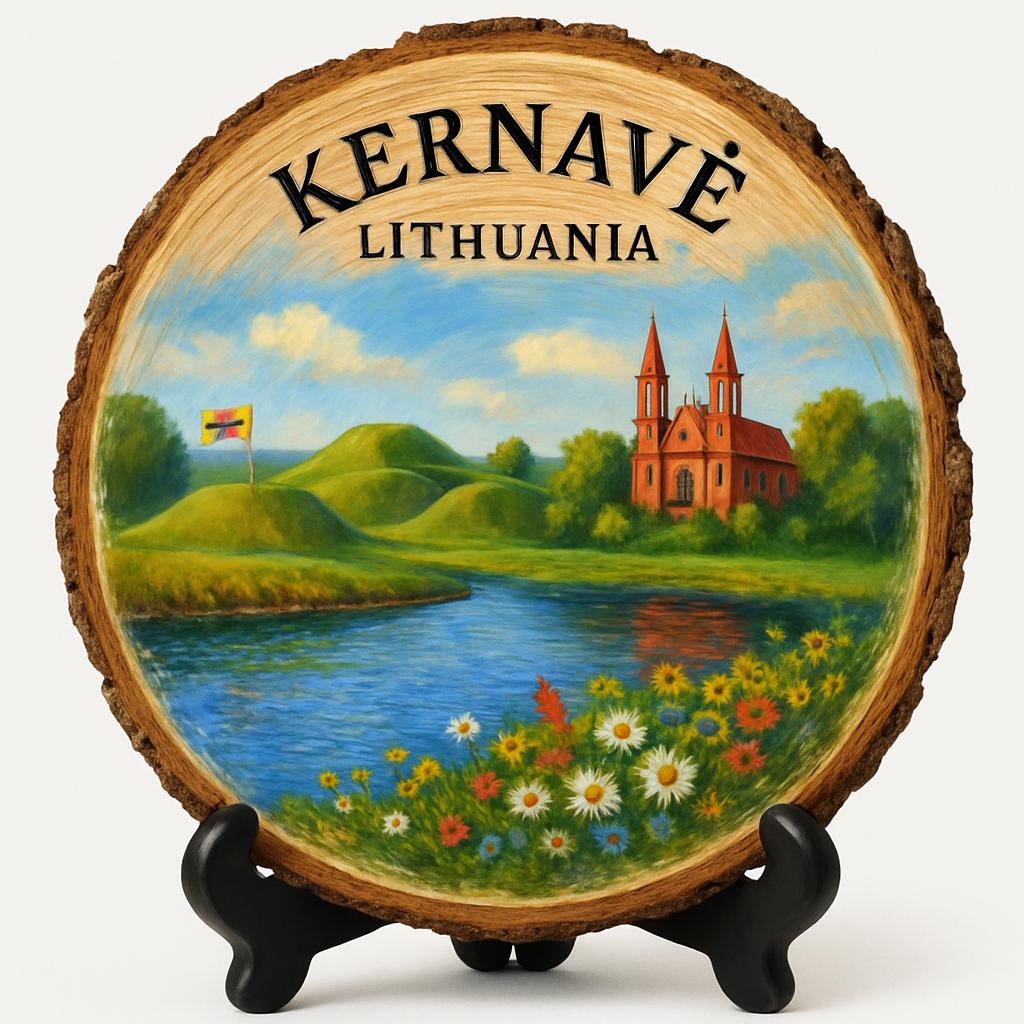 Kernavė Souvenir Gift – Wood Slice Plaque for Wall or Table, Lithuania Souvenir for Tourists, Plate Collectors & Travel Lovers, Kernavė Archaeological Site Decorative Gift