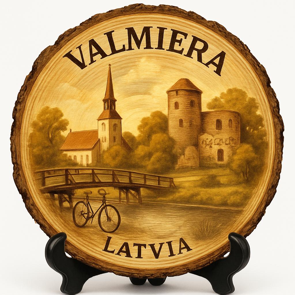 Valmiera Souvenir Gift – Wood Slice Plaque for Wall or Table, Latvia Souvenir for Tourists, Plate Collectors & Travel Lovers, Valmiera St. Simon's Church Decorative Gift
