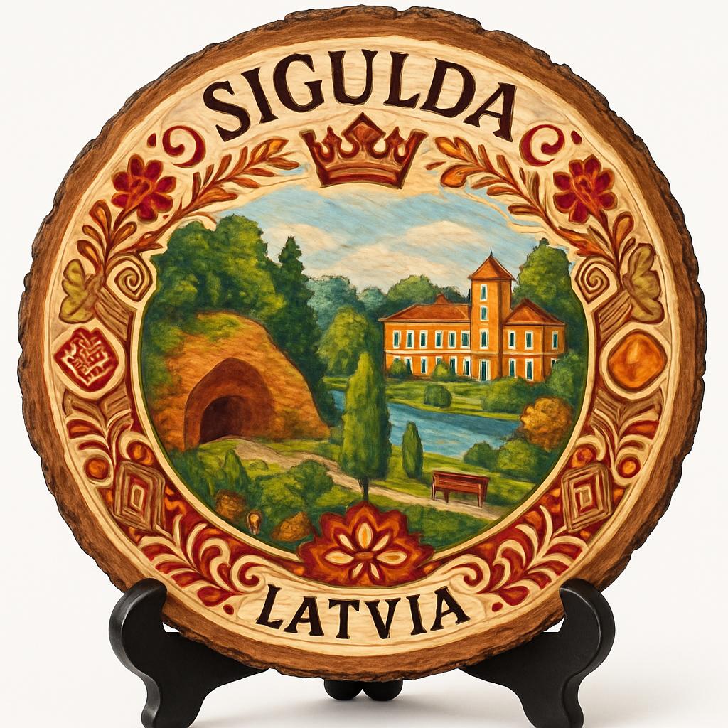 Sigulda Souvenir Gift – Wood Slice Plaque for Wall or Table, Latvia Souvenir for Tourists, Plate Collectors & Travel Lovers, Sigulda Bobsleigh Track Decorative Gift
