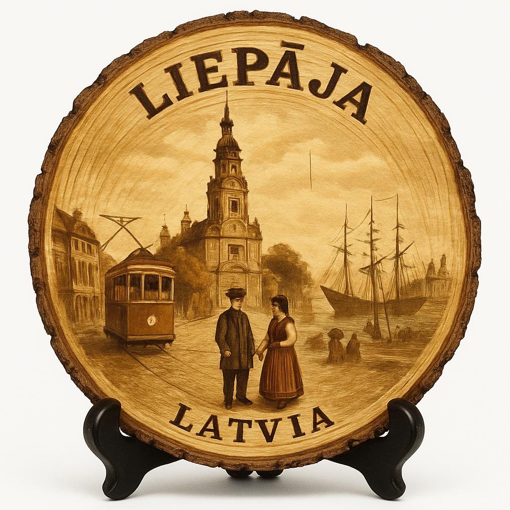 Liepāja Souvenir Gift – Wood Slice Plaque for Wall or Table, Latvia Souvenir for Tourists, Plate Collectors & Travel Lovers, Liepāja Holy Trinity Cathedral Decorative Gift