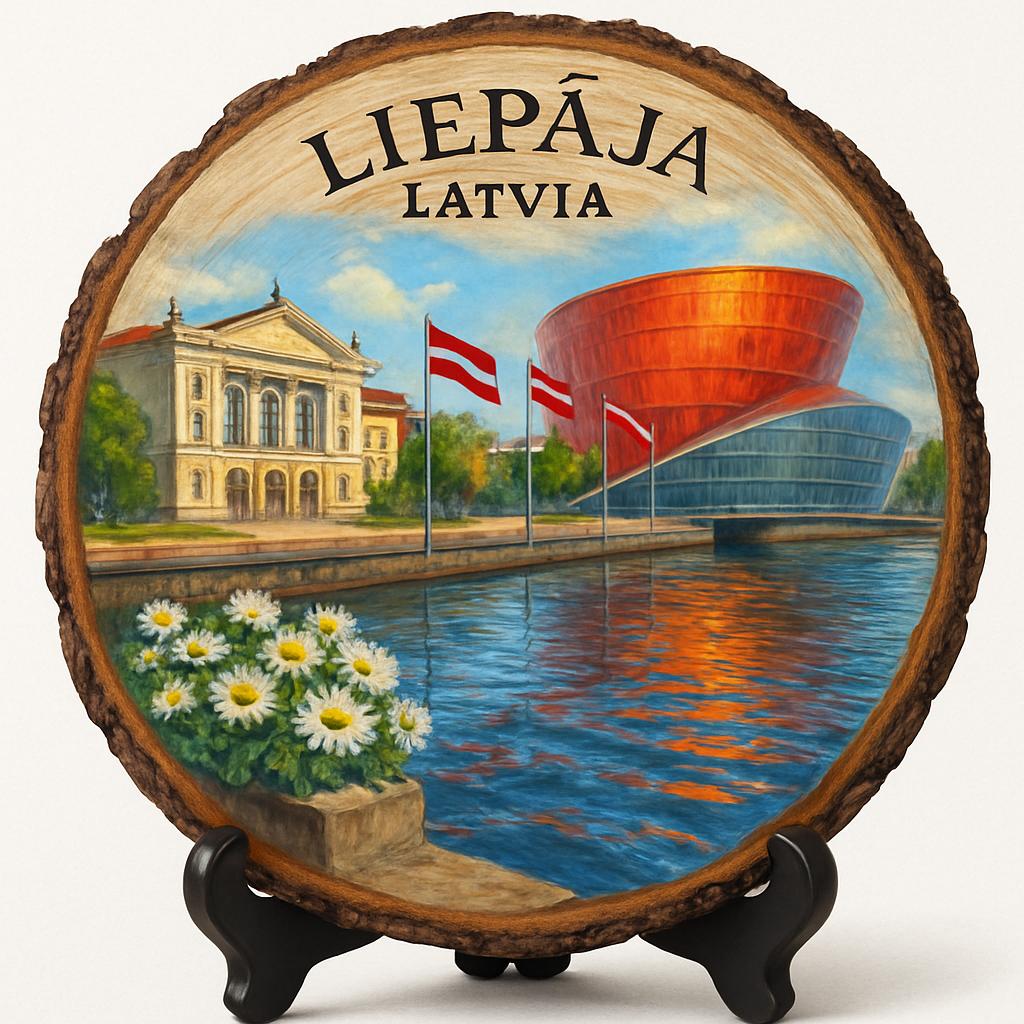 Liepāja Souvenir Gift – Wood Slice Plaque for Wall or Table, Latvia Souvenir for Tourists, Plate Collectors & Travel Lovers, Liepāja Seaside Park Decorative Gift
