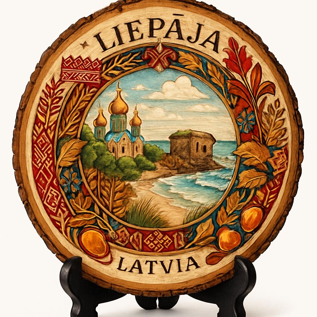 Liepāja Souvenir Gift – Wood Slice Plaque for Wall or Table, Latvia Souvenir for Tourists, Plate Collectors & Travel Lovers, Liepāja Peter's Market Decorative Gift