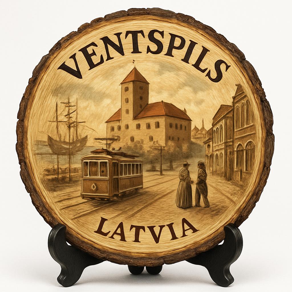 Ventspils Souvenir Gift – Wood Slice Plaque for Wall or Table, Latvia Souvenir for Tourists, Plate Collectors & Travel Lovers, Ventspils Blue Flag Beach Decorative Gift