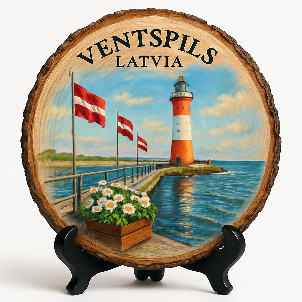 Ventspils Souvenir Gift – Wood Slice Plaque for Wall or Table, Latvia Souvenir for Tourists, Plate Collectors & Travel Lovers, Ventspils Livonian Order Castle Decorative Gift