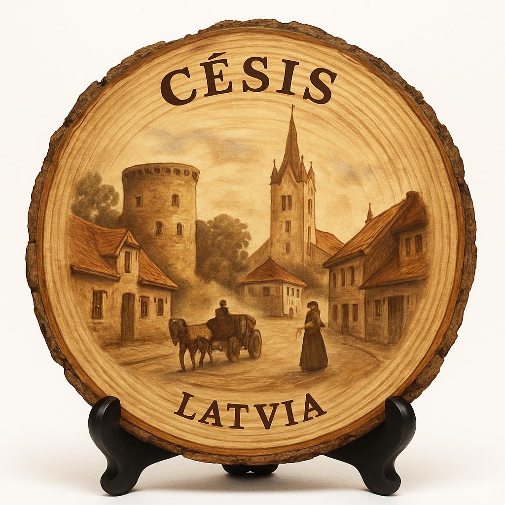 Cēsis Souvenir Gift – Wood Slice Plaque for Wall or Table, Latvia Souvenir for Tourists, Plate Collectors & Travel Lovers, Cēsis Medieval Castle Decorative Gift