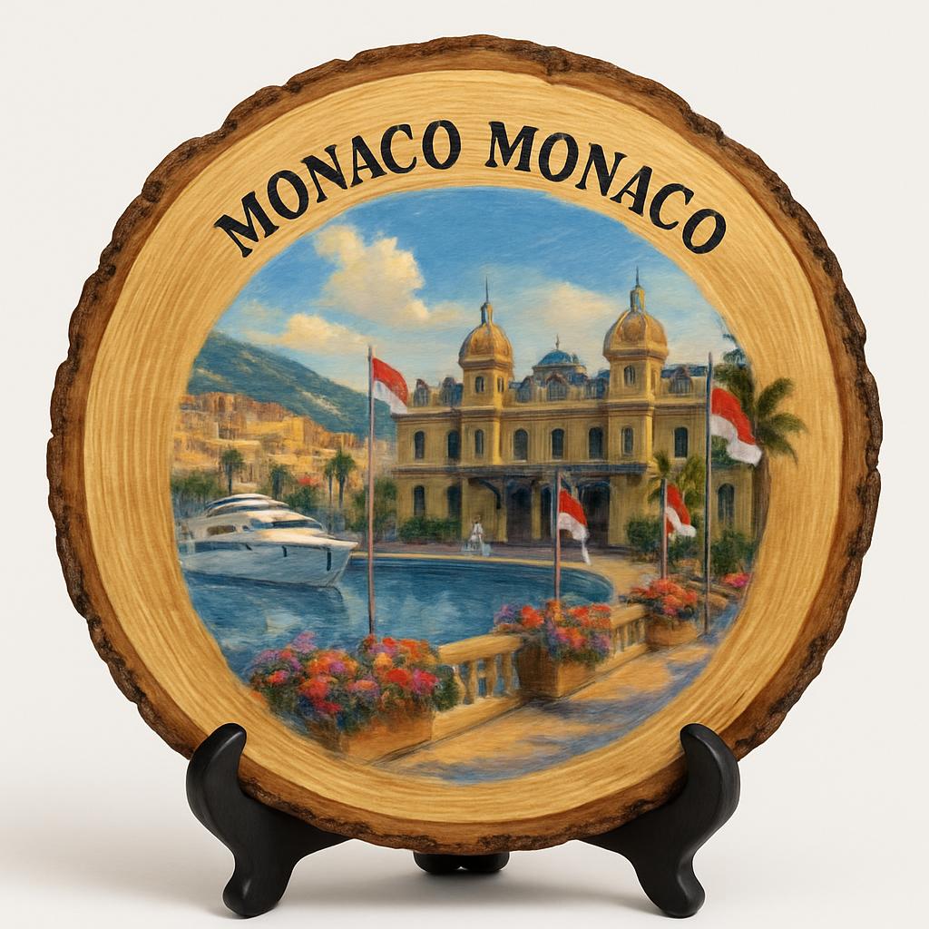 MonteCarlo-Monaco Souvenir Gift – Wood Slice Plaque for Wall or Table, Monaco (Monaco) Souvenir Gift for Tourists, Plate Collectors & Travel Lovers, Mediterranean Paradise Decorative Gift