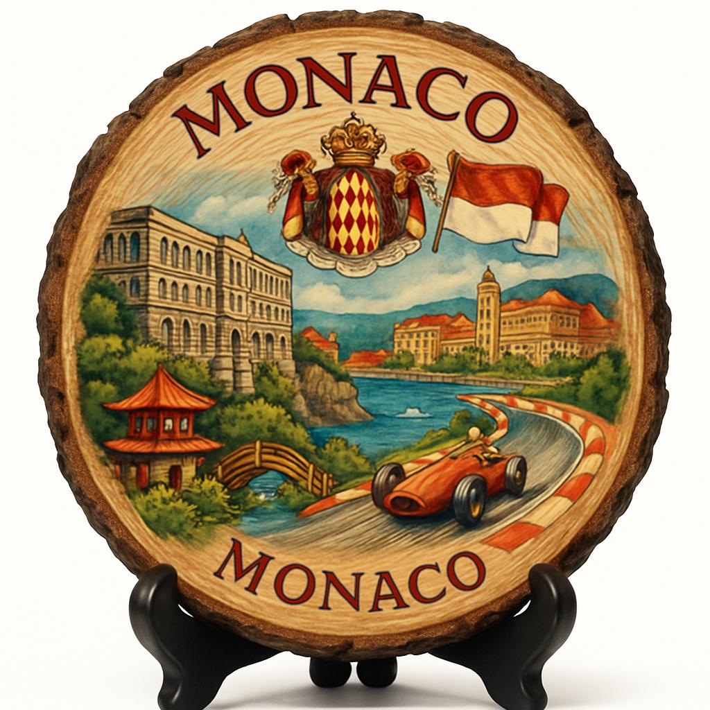 MonteCarlo-Monaco Souvenir Gift – Wood Slice Plaque for Wall or Table, Monaco (Monaco) Souvenir Gift for Tourists, Plate Collectors & Travel Lovers, Glamorous Getaway Decorative Gift