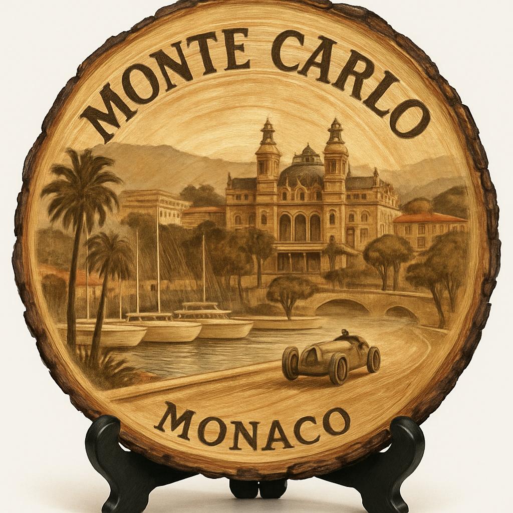Monte Carlo Souvenir Gift – Wood Slice Plaque for Wall or Table, Monaco (Monaco) Souvenir Gift for Tourists, Plate Collectors & Travel Lovers, Coastal Elegance Decorative Gift