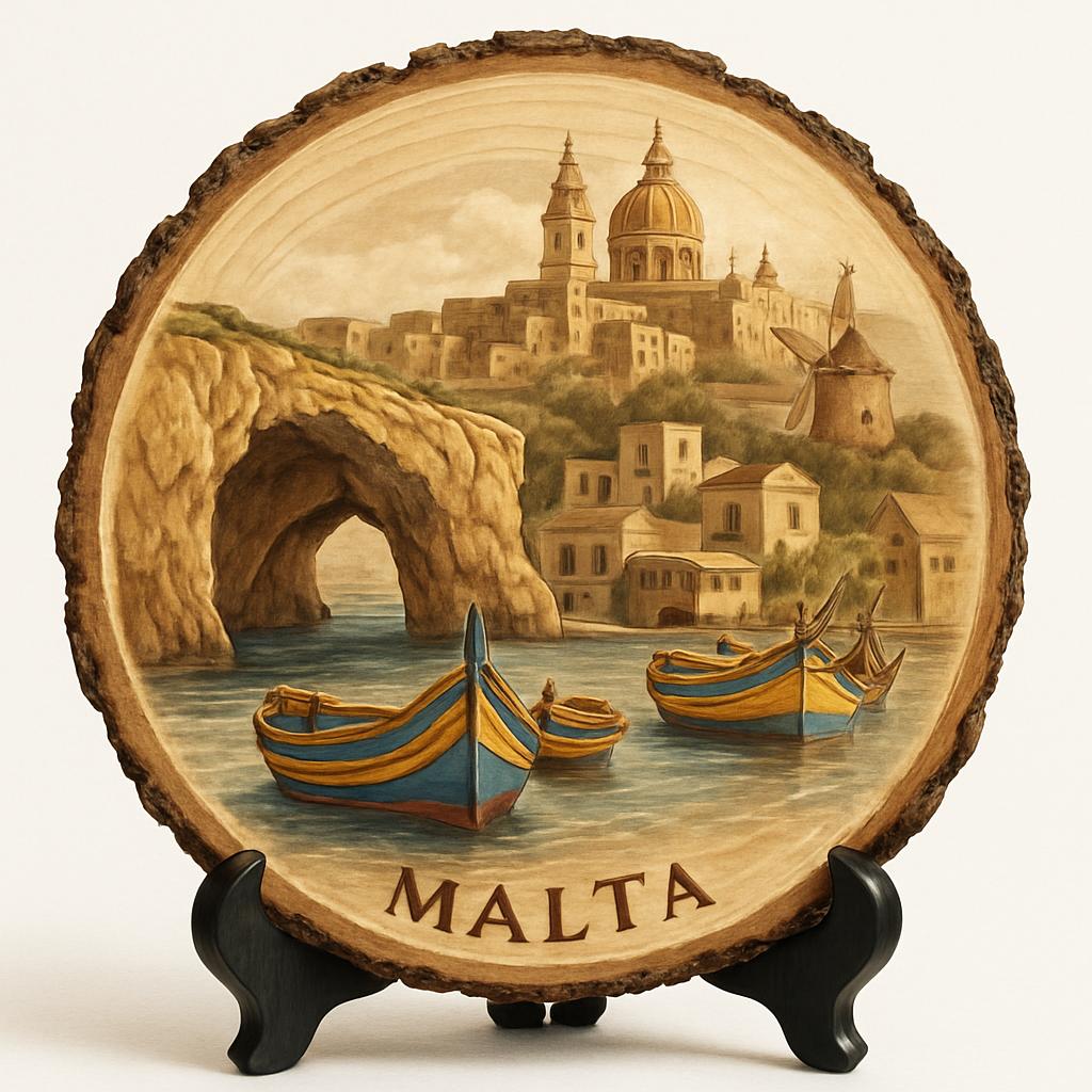 Malta Souvenir Gift – Wood Slice Plaque for Wall or Table, Malta (Malta) Souvenir Gift for Tourists, Plate Collectors & Travel Lovers, Mediterranean Charm Decorative Gift