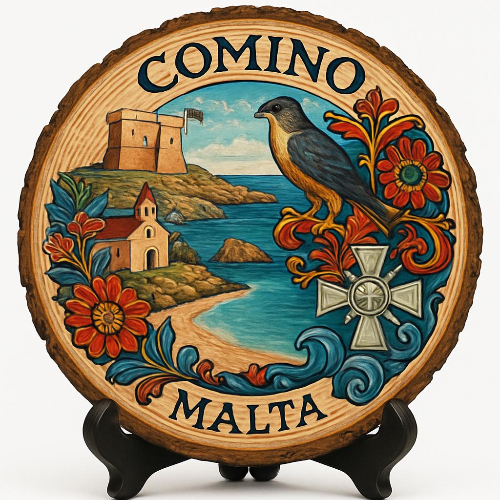 Comino Souvenir Gift – Wood Slice Plaque for Wall or Table, Malta (Malta) Souvenir Gift for Tourists, Plate Collectors & Travel Lovers, Island Adventure Decorative Gift