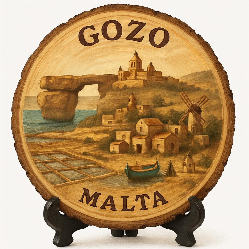 Gozo Souvenir Gift – Wood Slice Plaque for Wall or Table, Malta (Malta) Souvenir Gift for Tourists, Plate Collectors & Travel Lovers, Island Heritage Decorative Gift